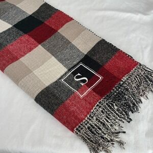 Pottery Barn Plaid Throw Blanket 50x60 Red Black Monogram S Reversible